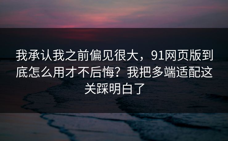 我承认我之前偏见很大,91网页版到底怎么用才不后悔?我把多端适配这关踩明白了